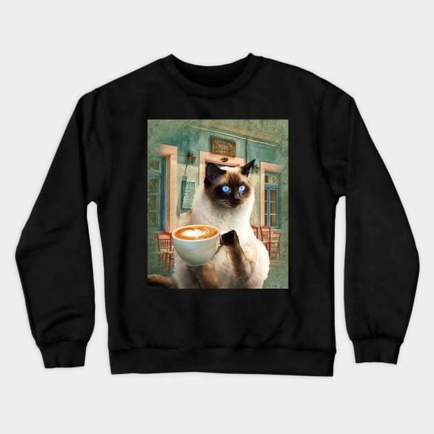 Siamese Cat With Coffee Crewneck Sweatshirt by Random Galaxy